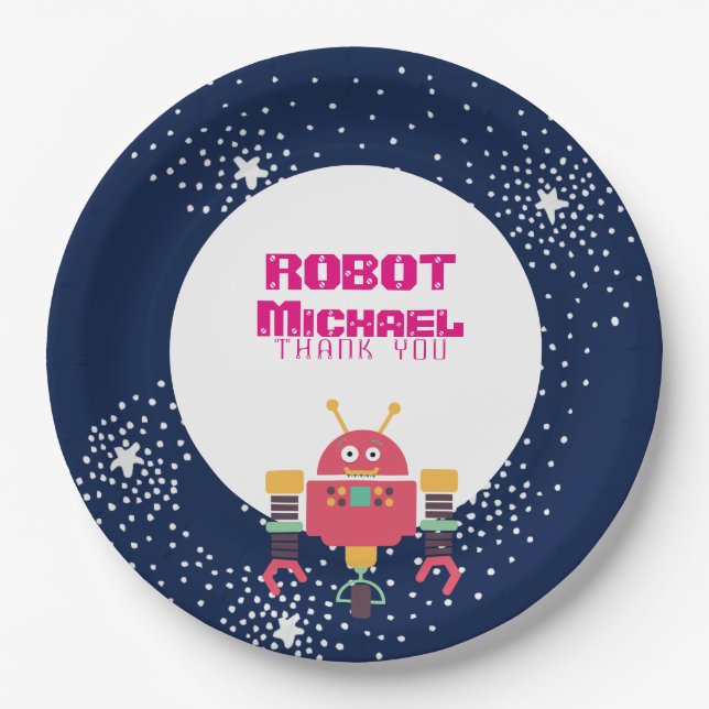 ROBOT Party liefert Blaurosa Sterne Nüsse an Bolze Pappteller (Vorderseite)