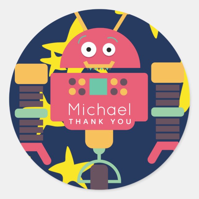 Robot Party Stickers Boys Personalisierte Favorite (Vorderseite)