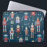 Robot Pattern Dark Laptopschutzhülle<br><div class="desc">Niedliche und hilfsbereite Retro-Roboter im Stil der 50er Jahre. Großad hat diese wahrscheinlich in seinem Schuppen gemacht. Künstliche Intelligenz,  aber nicht beängstigend. Originelle Kunst von Nic Squirrell.</div>