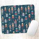 Robot Pattern Dark Mousepad<br><div class="desc">Niedliche und hilfsbereite Retro-Roboter im Stil der 50er Jahre. Großad hat diese wahrscheinlich in seinem Schuppen gemacht. Künstliche Intelligenz, aber nicht beängstigend. Originelle Kunst von Nic Squirrell.</div>