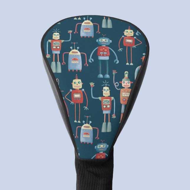 Robot Pattern Retro Golf Headcover (Fun retro robots pattern  golf head cover)