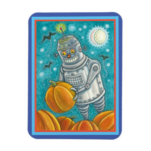 ROBOT PICKING PUMPKINS , HALLOWEEN MECHANISCHEN MA MAGNET