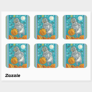 ROBOT PICKING PUMPKINS , HALLOWEEN MECHANISCHEN MA QUADRATISCHER AUFKLEBER