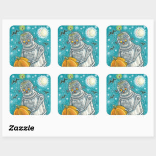 ROBOT PICKING PUMPKINS , HALLOWEEN MECHANISCHEN MA QUADRATISCHER AUFKLEBER