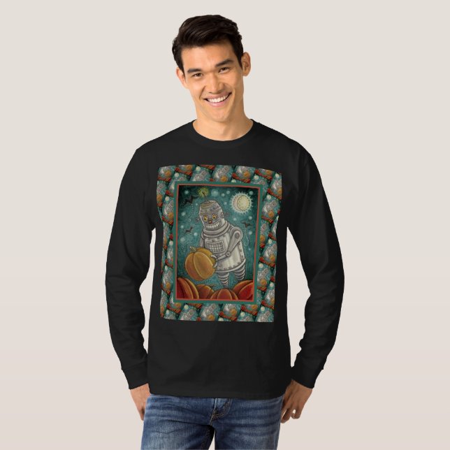 ROBOT PICKING PUMPKINS , HALLOWEEN MECHANISCHEN MA T-Shirt (Vorne ganz)