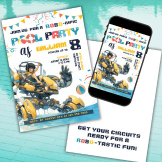 Robot Pool Party Geburtstag Einladung