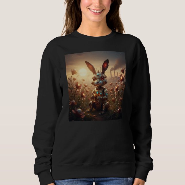 Robot Rabbit in Steampunk Flower Field Sweatshirt (Vorderseite)