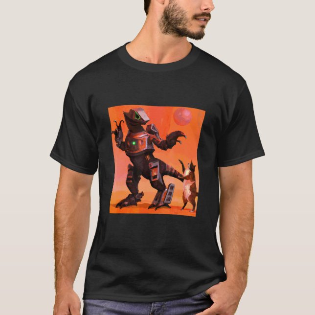 Robot Rex tanzt mit Katzenkunst T-Shirt (Vorderseite)