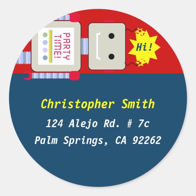 Robot Round-Address-Labels Runder Aufkleber (Vorderseite)