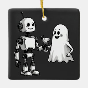 Robot Shaking Ghost Spooky Halloween Rebotic Keramikornament