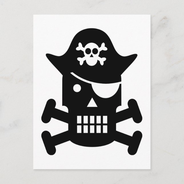 Robot Skull & Crossbones Pirate Silhouette Postkarte (Vorderseite)