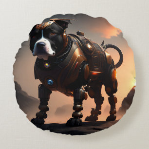 Robot Staffordshire Bull Terrier, Round Cushion Rundes Kissen