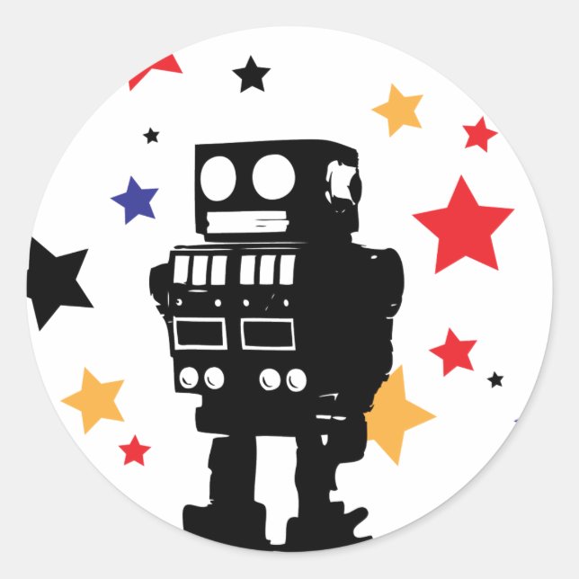Robot Star Runder Aufkleber (Vorderseite)