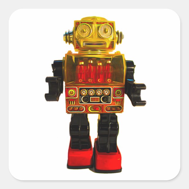 ROBOT-STICKER RETRO QUADRATISCHER AUFKLEBER (Vorderseite)