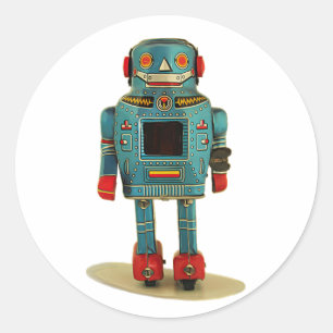ROBOT-STICKER RETRO RUNDER AUFKLEBER