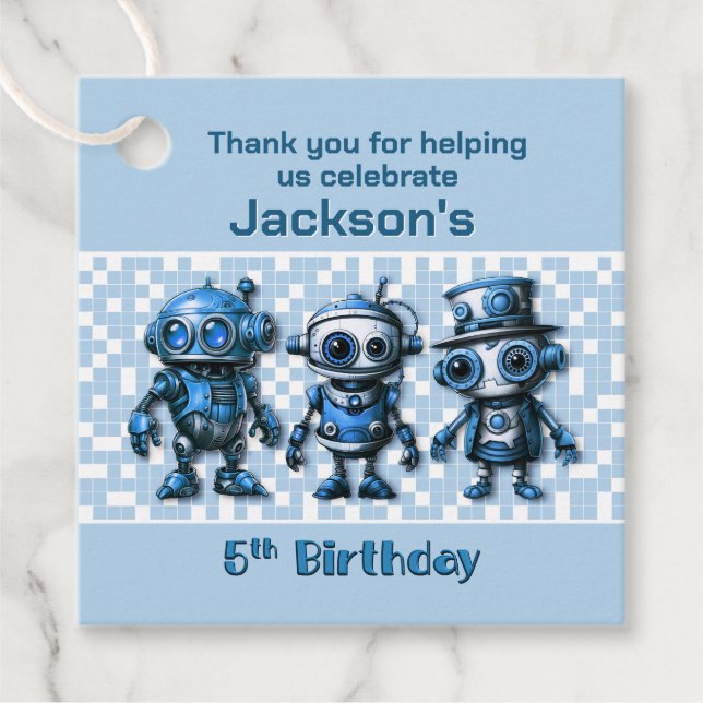 Robot Thema 5. Geburtstag Vielen Dank Geschenkanhänger (Vorderseite)