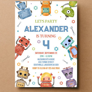 Robot Theme Boy Birthday Einladung