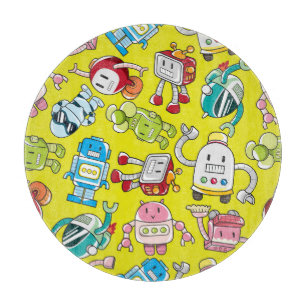 Robot Theme: Farbenvolles nahtloses Muster. Schneidebrett