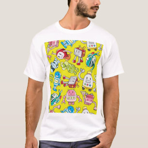 Robot Theme: Farbenvolles nahtloses Muster. T-Shirt