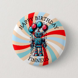 Robot Themed Boy's Happy Birthday Button