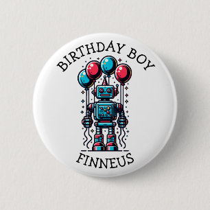 Robot Themed Boy's Happy Birthday Button