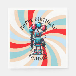 Robot Themed Boy's Happy Birthday Serviette