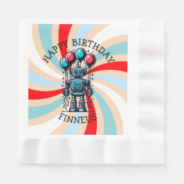 Robot Themed Boy's Happy Birthday Serviette