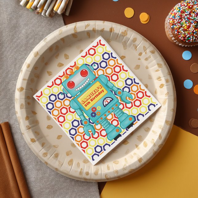 Robot Themed Party Serviette (You'll go nuts and bolts for this ultra cool robot party napkin )