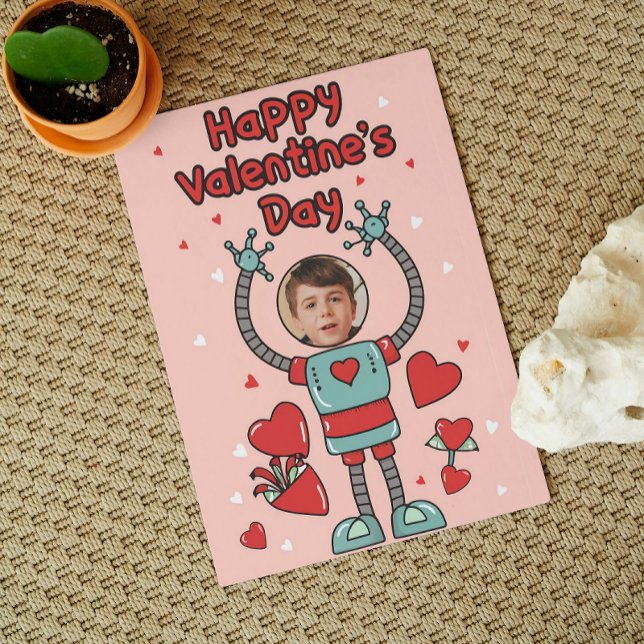 Robot Valentines Jour Photo Salle de classe Carte  (valentines day boy gift, valentine dai card kids, valentines day school gifts, valentines day cards)
