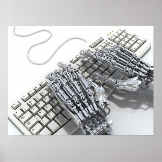 Robot work on the computer poster