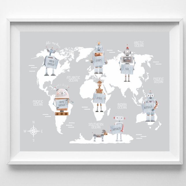 Robot World Map, World Map Boys Room Poster (Von Creator hochgeladen)