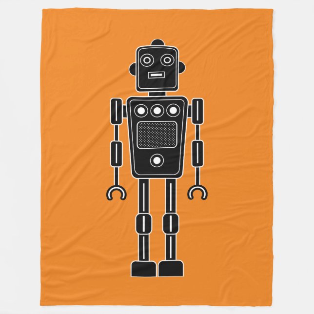 Roboter 270620/011 - Schwarz und Weiß auf Orange Fleecedecke (Vorderseite)