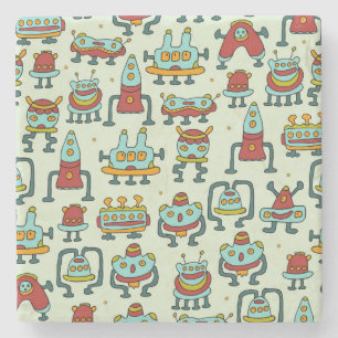 Roboter Aliens Vintage-Muster-Illustration Steinuntersetzer