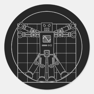 Roboter-Aufkleber Da Vincis Vitruvian Runder Aufkleber