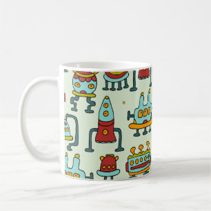 Roboter-Außerirdischen Vintage Musterdarstellung Kaffeetasse