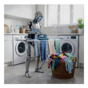Roboter bügelt Kleidung Poster