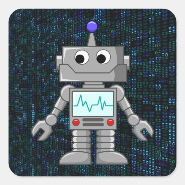 Roboter-Cartoon Quadratischer Aufkleber (Vorderseite)