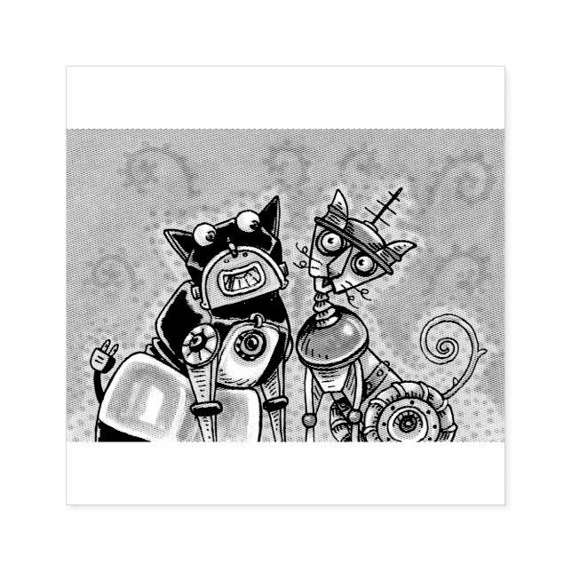 ROBOTER CAT UND HUNDE HABEN RUBBER-BRIEFMARKE GUMMISTEMPEL (Prägung)