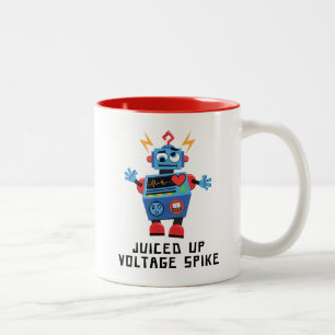 Roboter, der unter einem "Juiced Up Voltage Spike" Zweifarbige Tasse