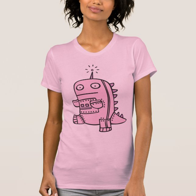 Roboter Dino - Rosa T-Shirt (Vorderseite)