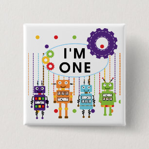 Roboter-erste Geburtstags-T-Shirts und Geschenke Button