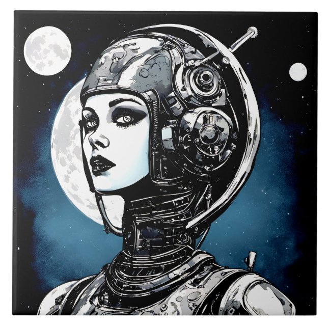 Roboter Frau VI Fliese (Vorderseite)
