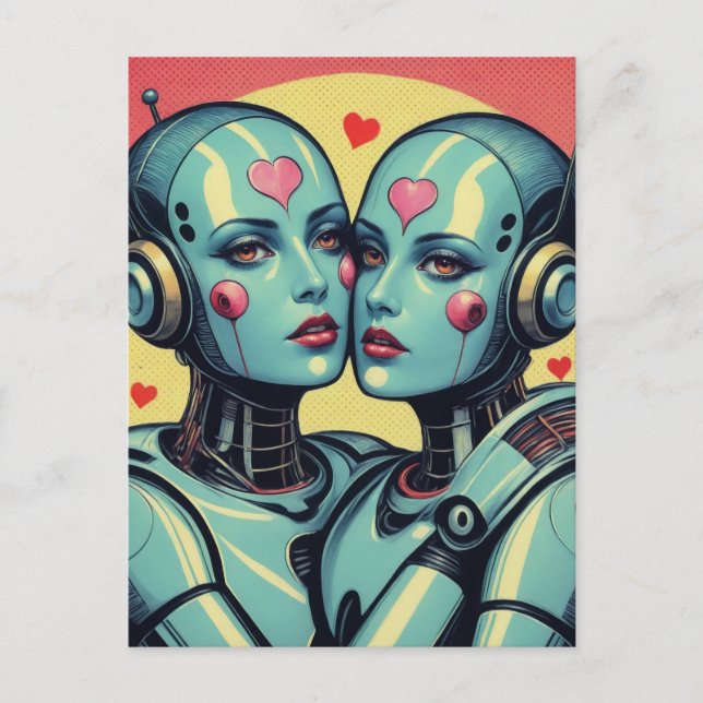 Roboter für Frauen in der Liebe Pop Kunst Postkarte (Vorderseite)