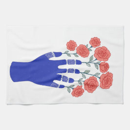 Roboter Hand mit blühenden Rose Artwork Geschirrtuch