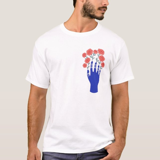 Roboter Hand mit blühenden Rose Artwork T-Shirt (Vorderseite)