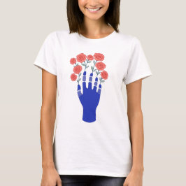 Roboter Hand mit blühenden Rose Artwork T-Shirt