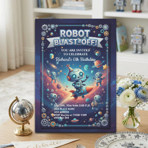 Roboter im Weltraum 6. Geburtstagsfeier Einladung