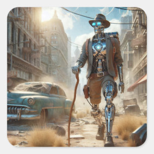 Roboter in Ghost Town Quadratischer Aufkleber