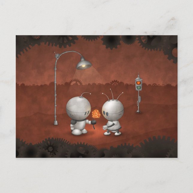 Roboter in Liebe Postkarte (Vorderseite)