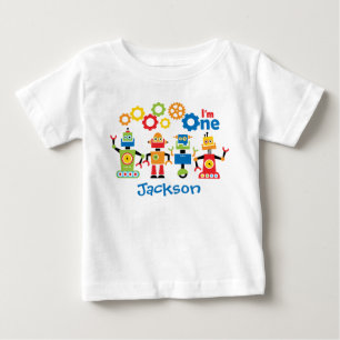 Roboter individuell gestaltetes erstes Geburtstags Baby T-shirt